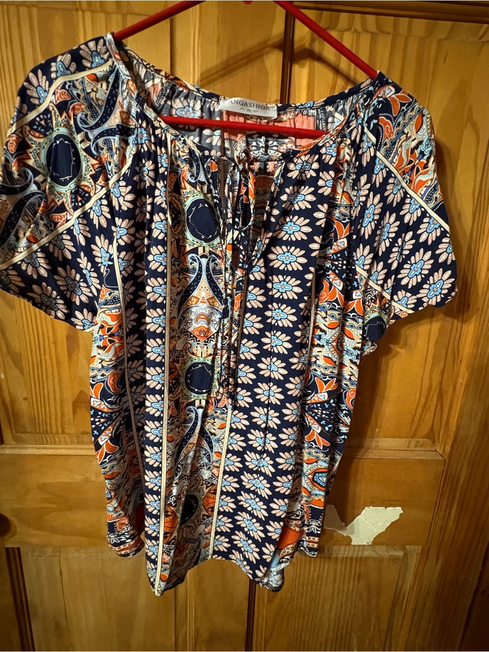 Navy Paisley & Floral Tie-Front Blouse by Thalia Sodi